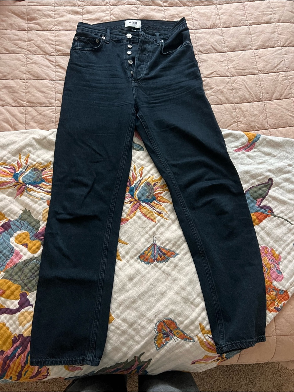 Agolde Black High-Rise Button-Fly Straight Jeans